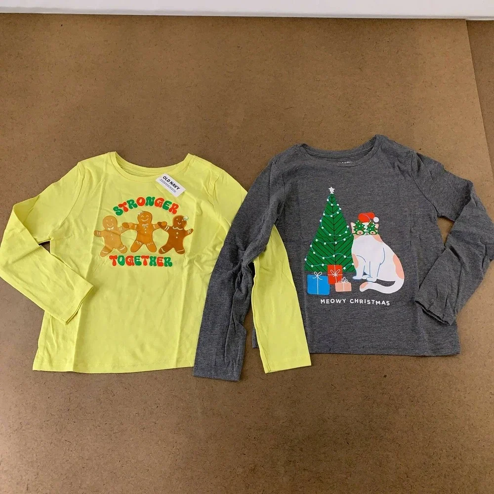 Old Navy Girls Lot Of 2 Graphic T-Shirt Yellow Heathered Long Sleeve Crew M New